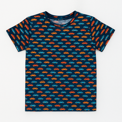 Navy Blue Car Print T-Shirt for Kids